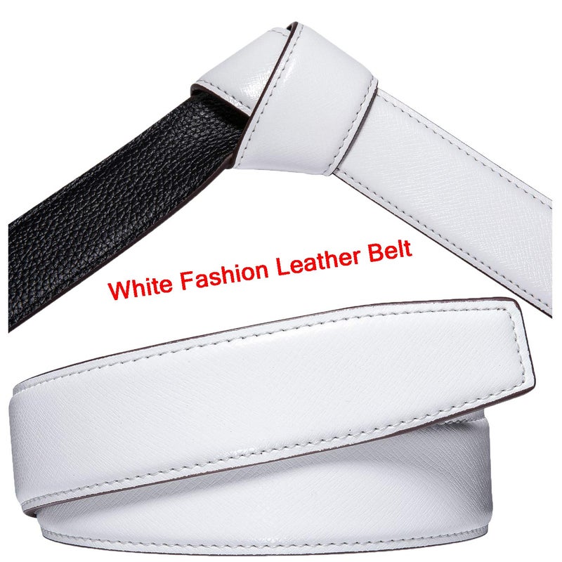 Dubulle White Mens Ratchet Belt Fashion Leather Designer Autoamtic Buckle Adjustable Sliding Strap for Dress Wedding Gift - Image 4